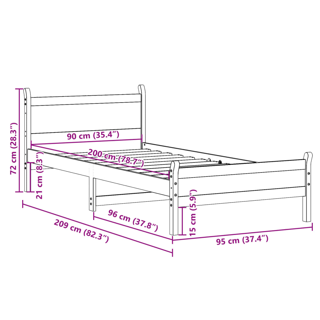 vidaXL Letto senza Materasso Marrone Cera 90x200 cm Legno di Pino