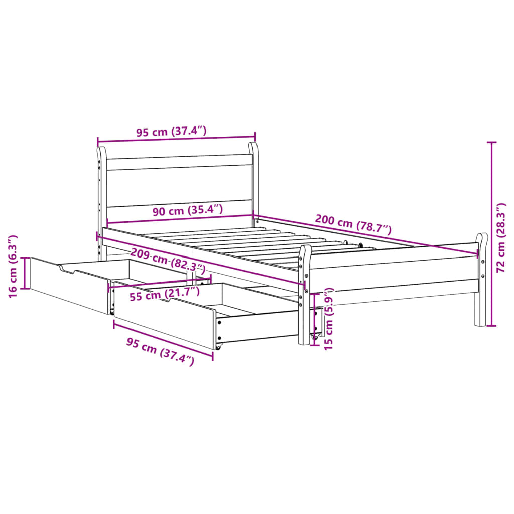 vidaXL Letto senza Materasso Marrone Cera 90x200 cm Legno di Pino
