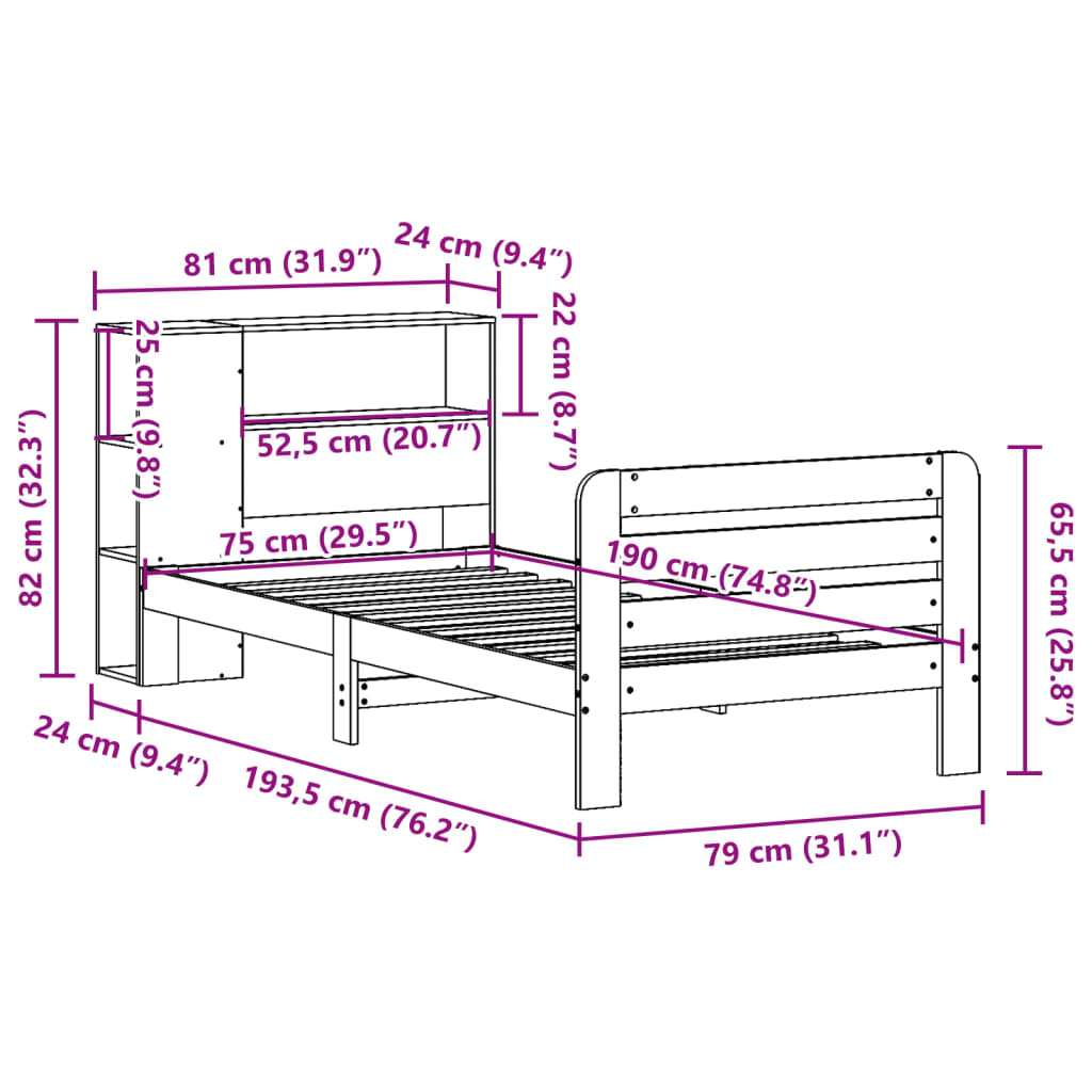 vidaXL Letto senza Materasso Marrone Cera 75x190 cm in Legno di Pino VIDAXL