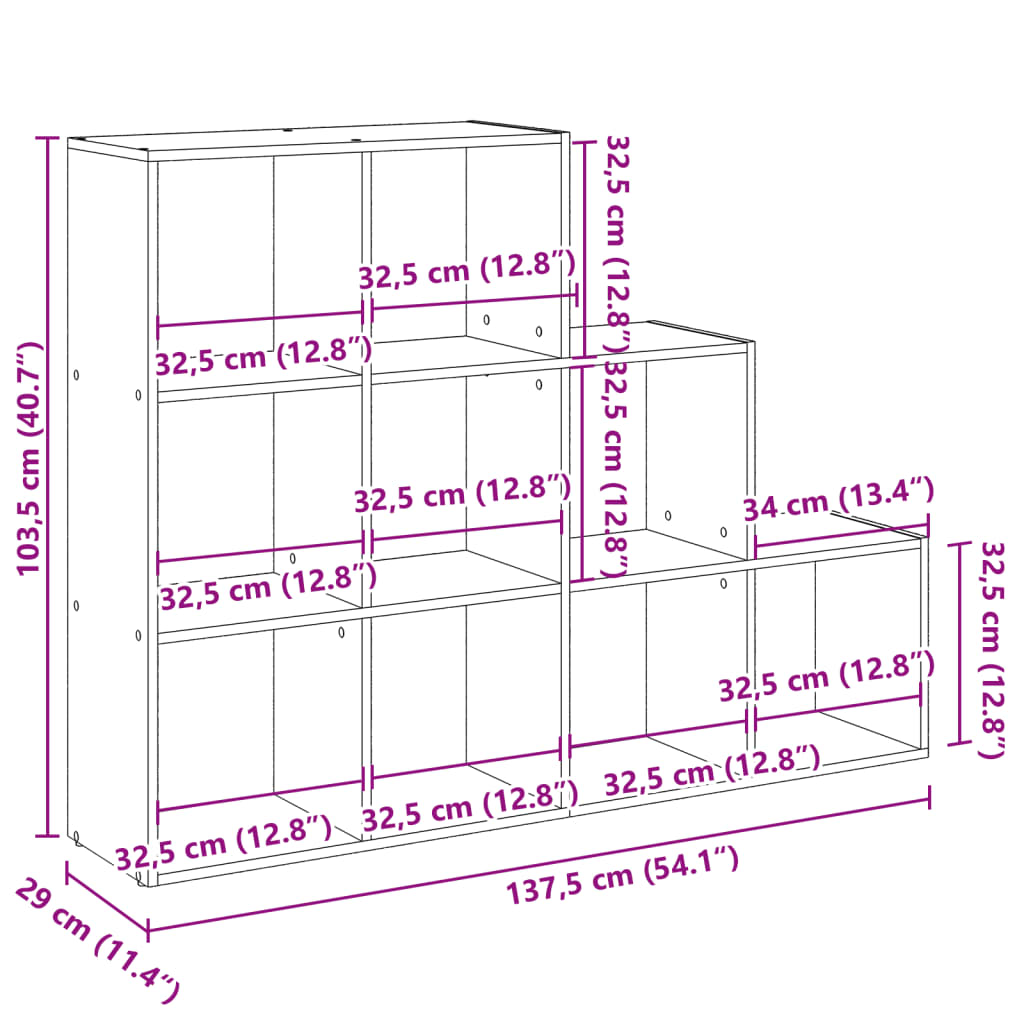 vidaXL Libreria 3 Ripiani Grigio Sonoma 137,5x29x103,5 cm Truciolato