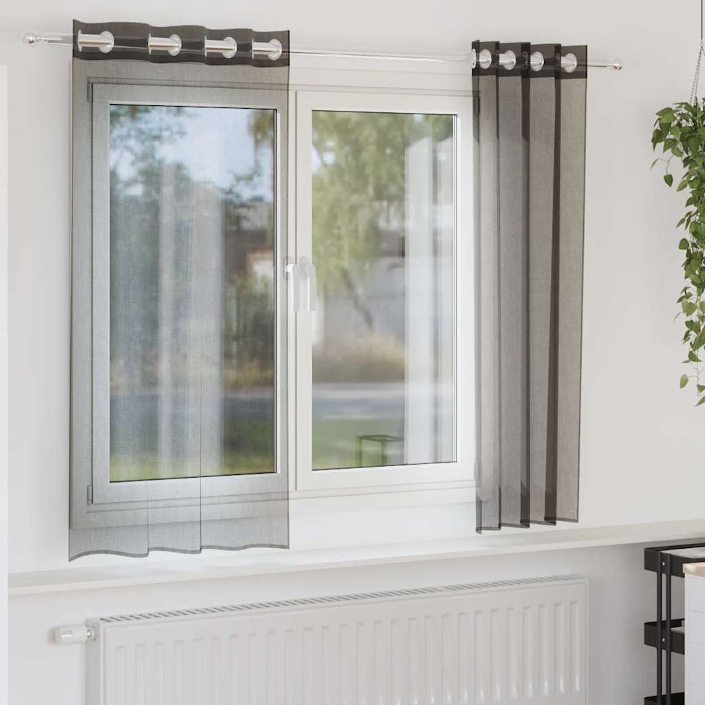 vidaXL Tende in Voile con Occhielli 2 pz Nero 140x140 cm