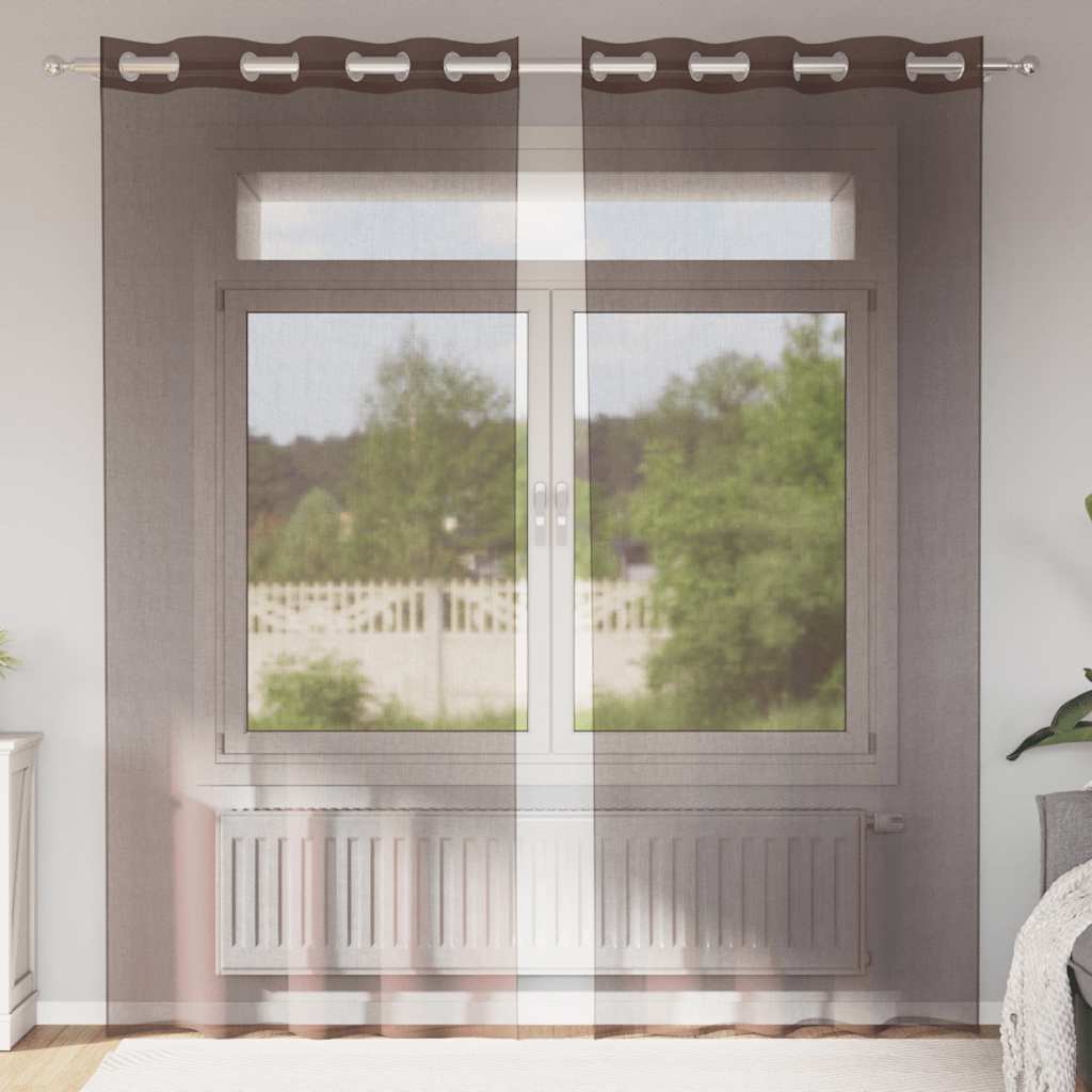 vidaXL Tende in Voile con Occhielli 2 pz Marrone 140x225 cm