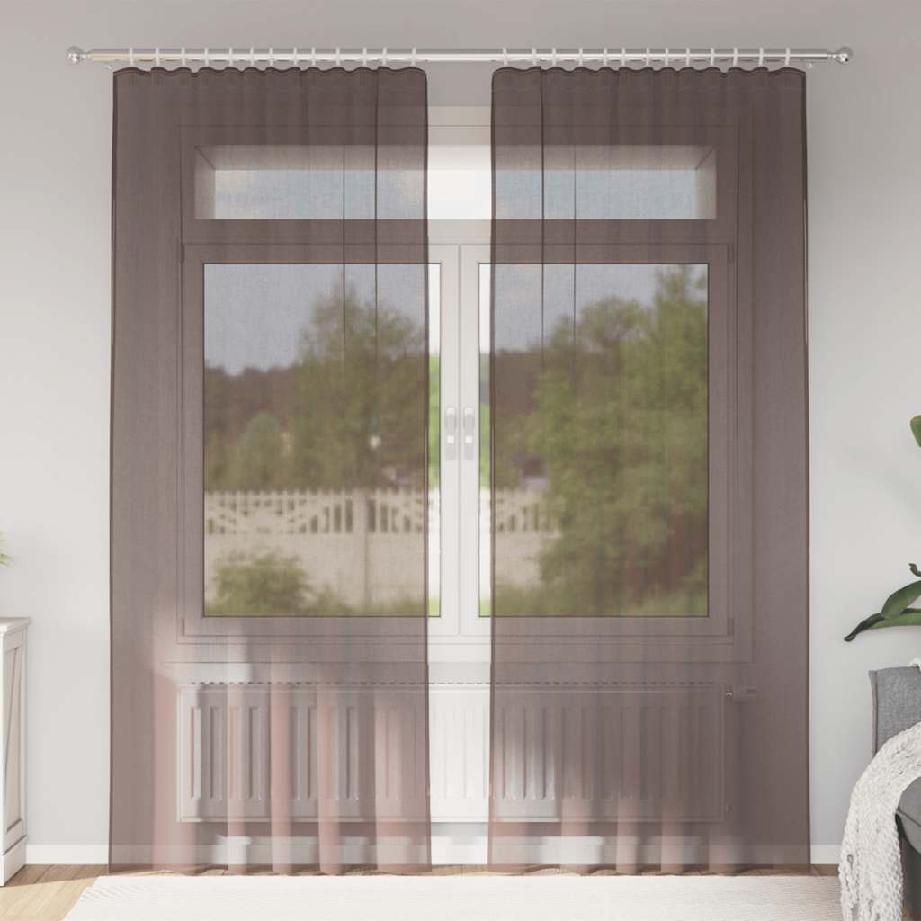 vidaXL Tende in Voile con Linguetta 2 pz Marrone
