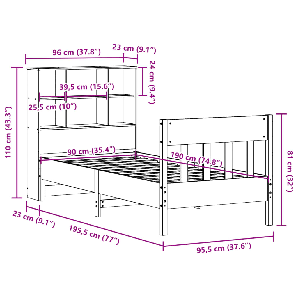 vidaXL Letto senza Materasso Marrone Cera 90x190 cm in Legno di Pino
