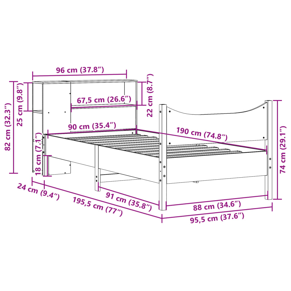vidaXL Letto senza Materasso Marrone Cera 90x190 cm in Legno di Pino