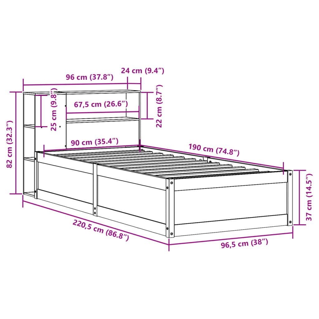 vidaXL Letto senza Materasso Marrone Cera 90x190 cm in Legno di Pino