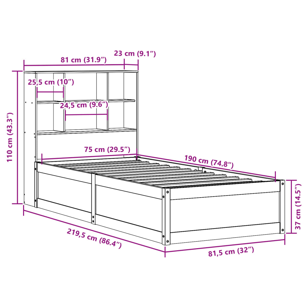 vidaXL Letto senza Materasso Marrone Cera 75x190 cm in Legno di Pino VIDAXL