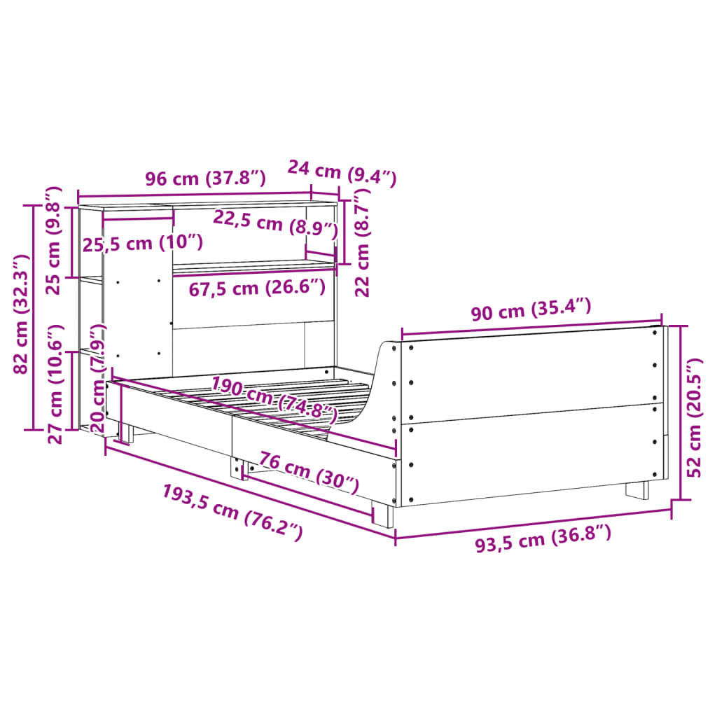 vidaXL Letto senza Materasso Marrone Cera 90x190 cm in Legno di Pino