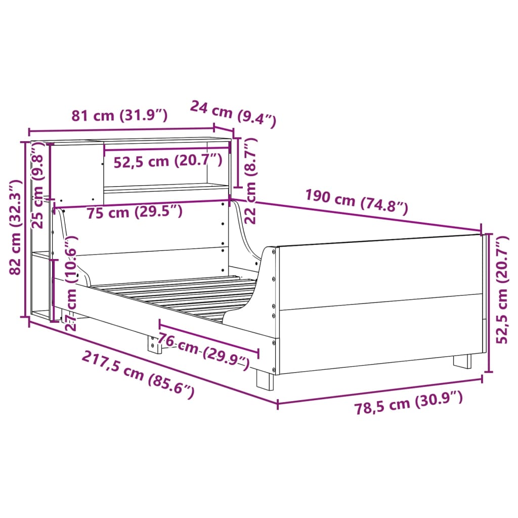 vidaXL Letto senza Materasso Marrone Cera 75x190 cm in Legno di Pino VIDAXL