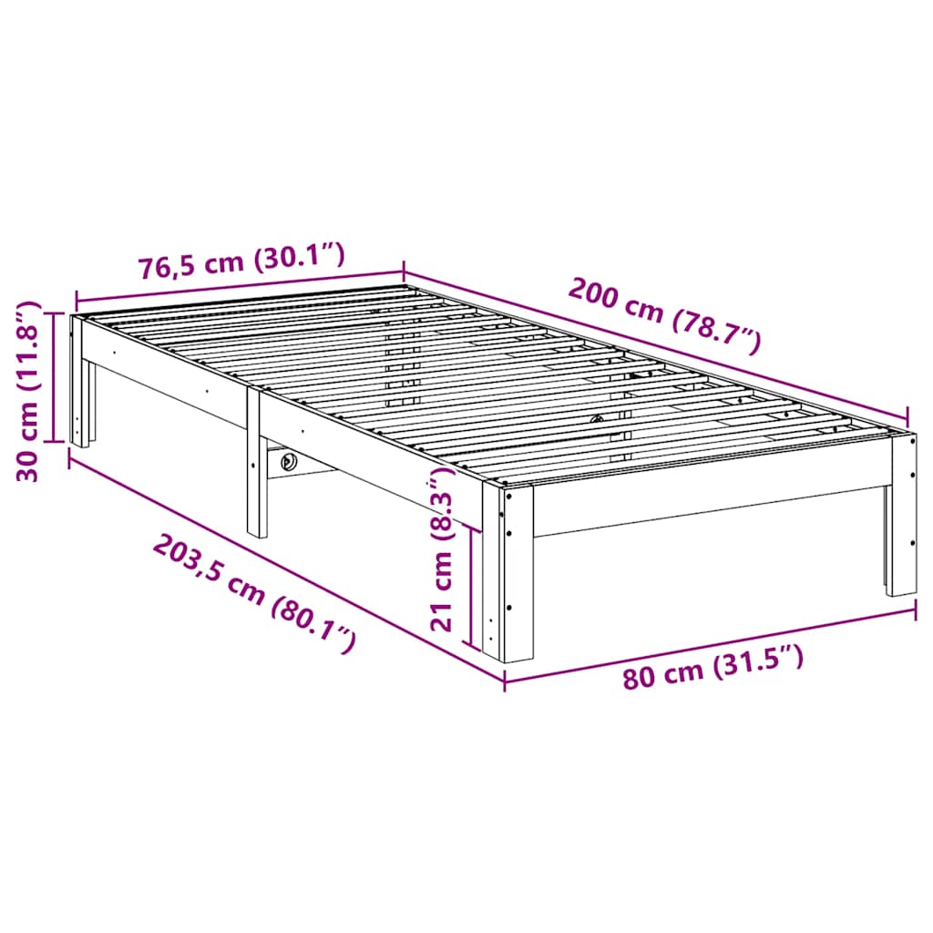 vidaXL Letto senza Materasso Marrone Cera 80x200 cm Legno di Pino