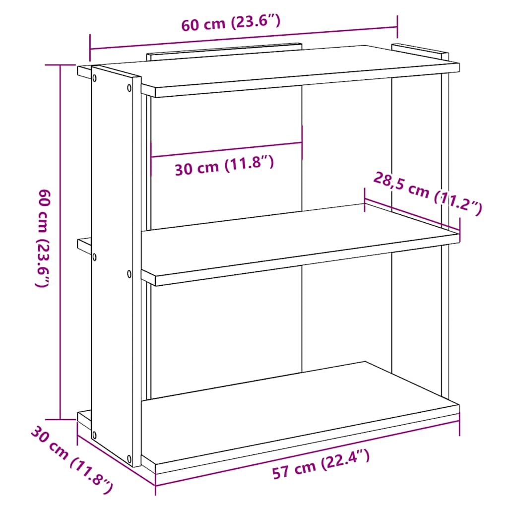 vidaXL Libreria a 3 Ripiani Nera 60x30x60 cm in Legno Multistrato