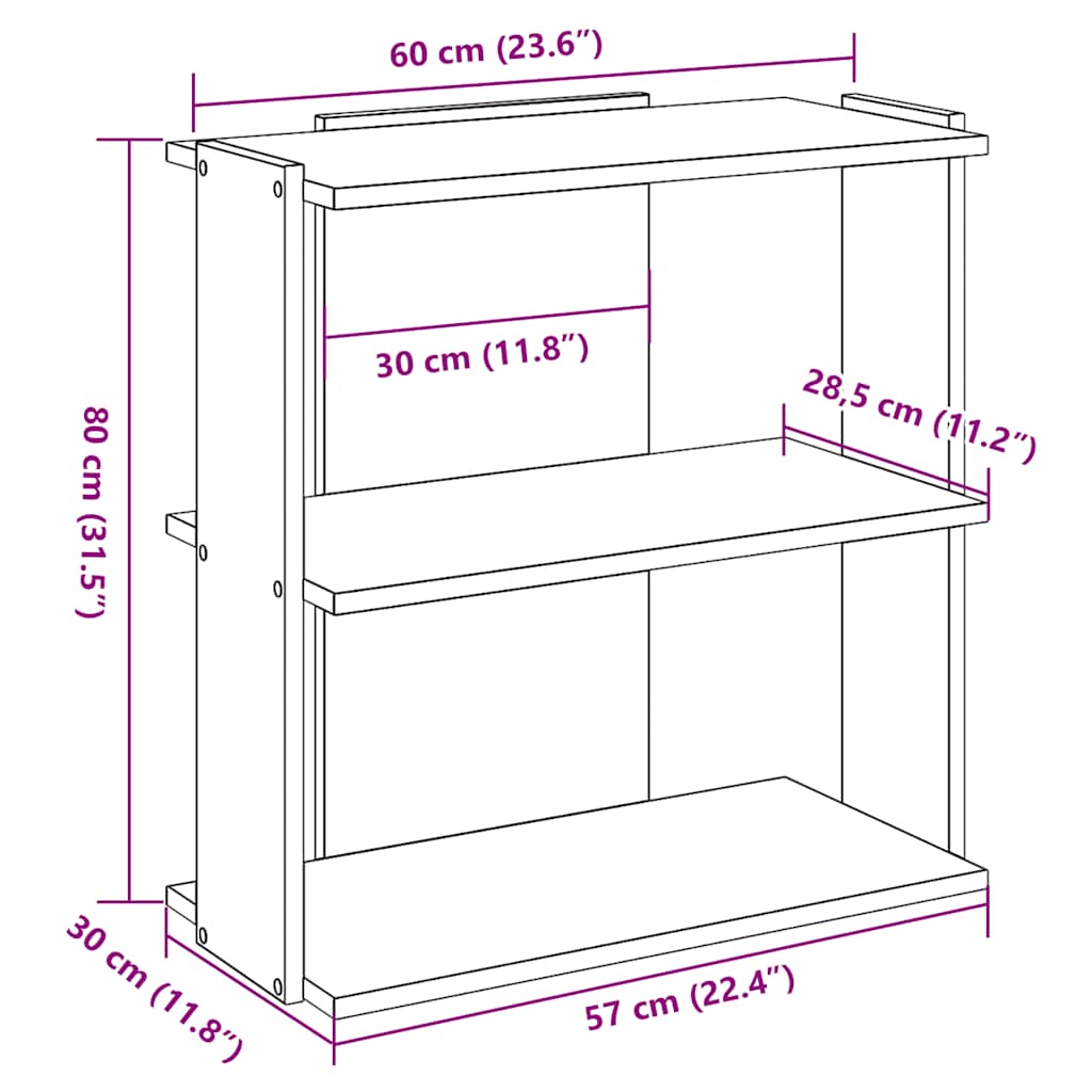 vidaXL Libreria 3 Ripiani Rovere Marrone 60x30x80 cm Legno Multistrato