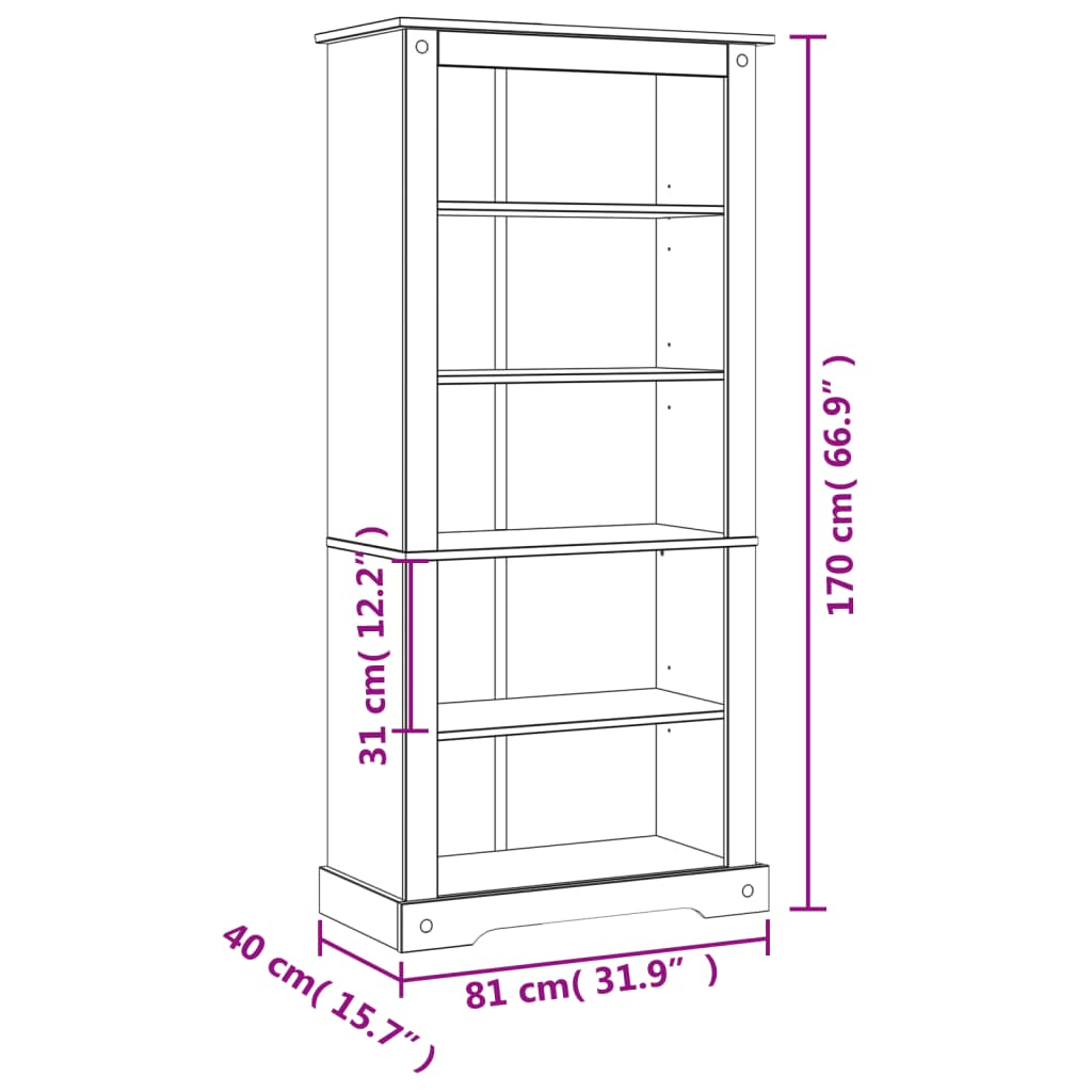 vidaXL Libreria 5 Ripiani Pino Messicano Corona Range 80x40x170cm