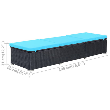 vidaXL Lettino Prendisole con Cuscino in Polyrattan Nero