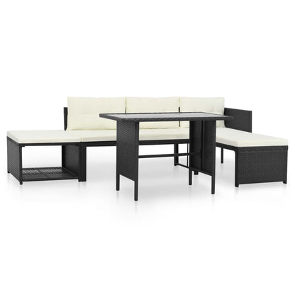 vidaXL Set Divani da Giardino 4 pz in Polyrattan Nero