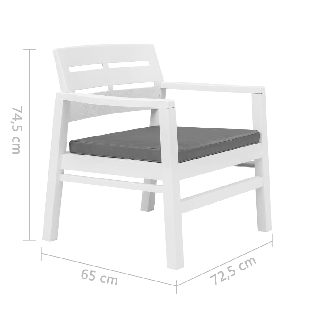 vidaXL Set Salotto da Giardino 3 pz in Plastica Bianco