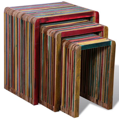 vidaXL Tavoli Impilabili Set 3 pz in Teak di Recupero Colorato