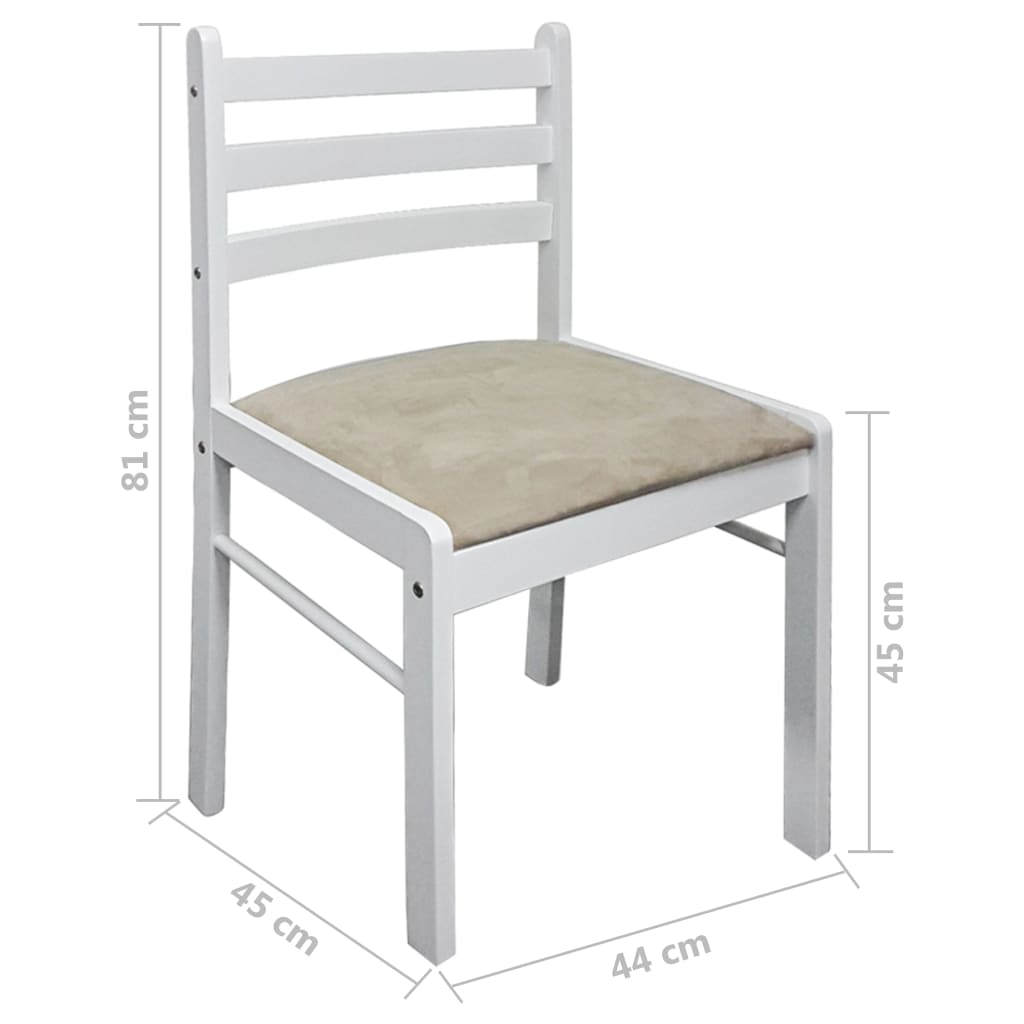 vidaXL Sedie da Pranzo 4 pz Bianche Legno Massello di Hevea e Velluto