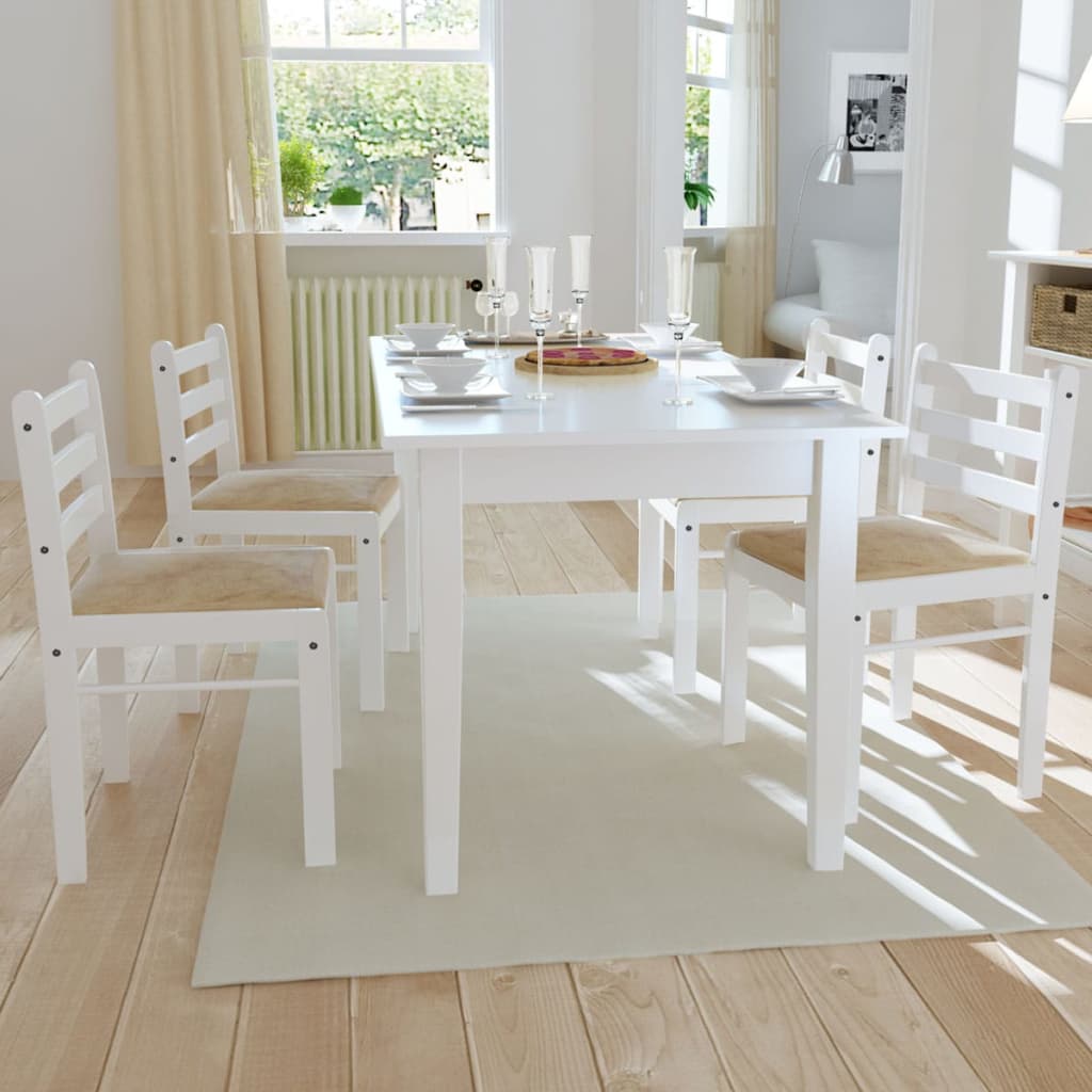 vidaXL Sedie da Pranzo 4 pz Bianche Legno Massello di Hevea e Velluto