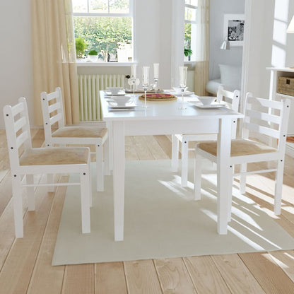 vidaXL Sedie da Pranzo 4 pz Bianche Legno Massello di Hevea e Velluto
