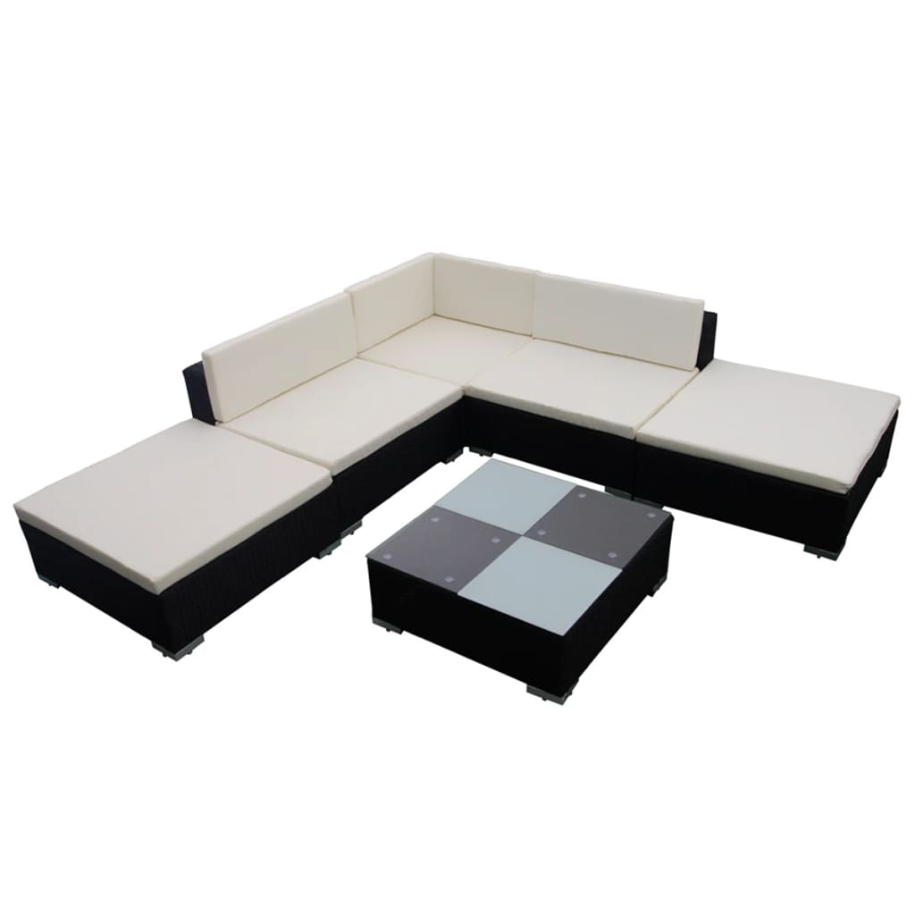 vidaXL Set Divani da Giardino 6 pz con Cuscini in Polyrattan Nero