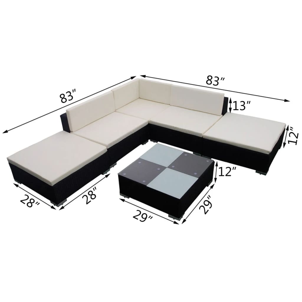 vidaXL Set Divani da Giardino 6 pz con Cuscini in Polyrattan Nero