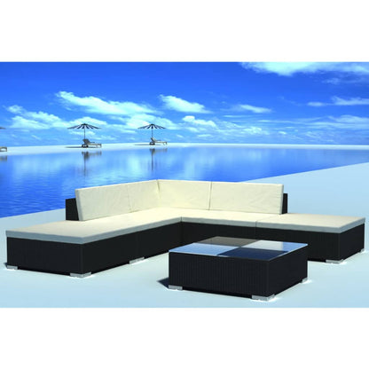 vidaXL Set Divani da Giardino 6 pz con Cuscini in Polyrattan Nero