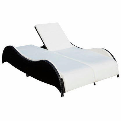 vidaXL Lettino Prendisole Doppio con Cuscino in Polyrattan Nero