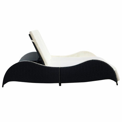 vidaXL Lettino Prendisole Doppio con Cuscino in Polyrattan Nero