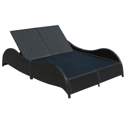 vidaXL Lettino Prendisole Doppio con Cuscino in Polyrattan Nero
