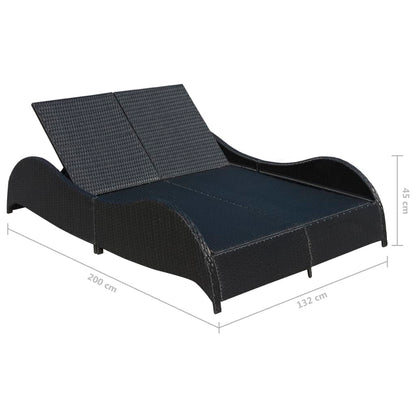 vidaXL Lettino Prendisole Doppio con Cuscino in Polyrattan Nero