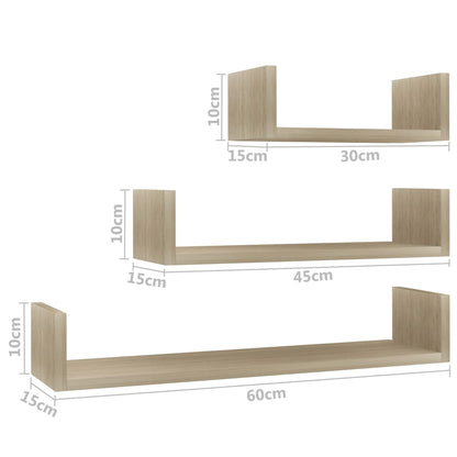 vidaXL Mensole a Muro 3 pz Rovere Sonoma in Legno Multistrato