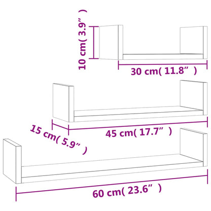 vidaXL Mensole a Muro 3 pz Rovere Sonoma in Legno Multistrato