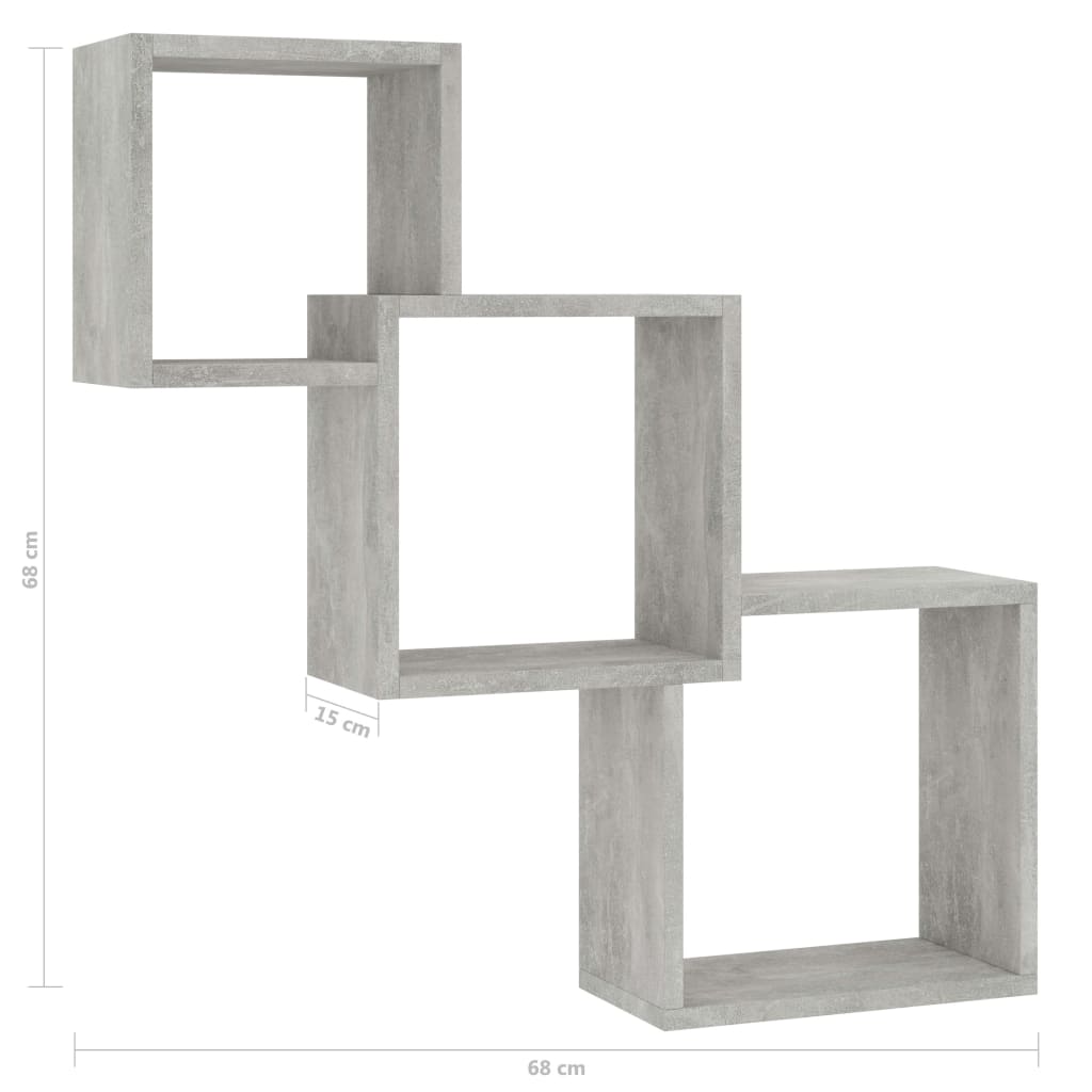 vidaXL Mensole a Muro Cubiche Grigio Cemento 68x15x68cm Multistrato