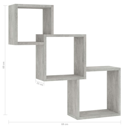 vidaXL Mensole a Muro Cubiche Grigio Cemento 68x15x68cm Multistrato