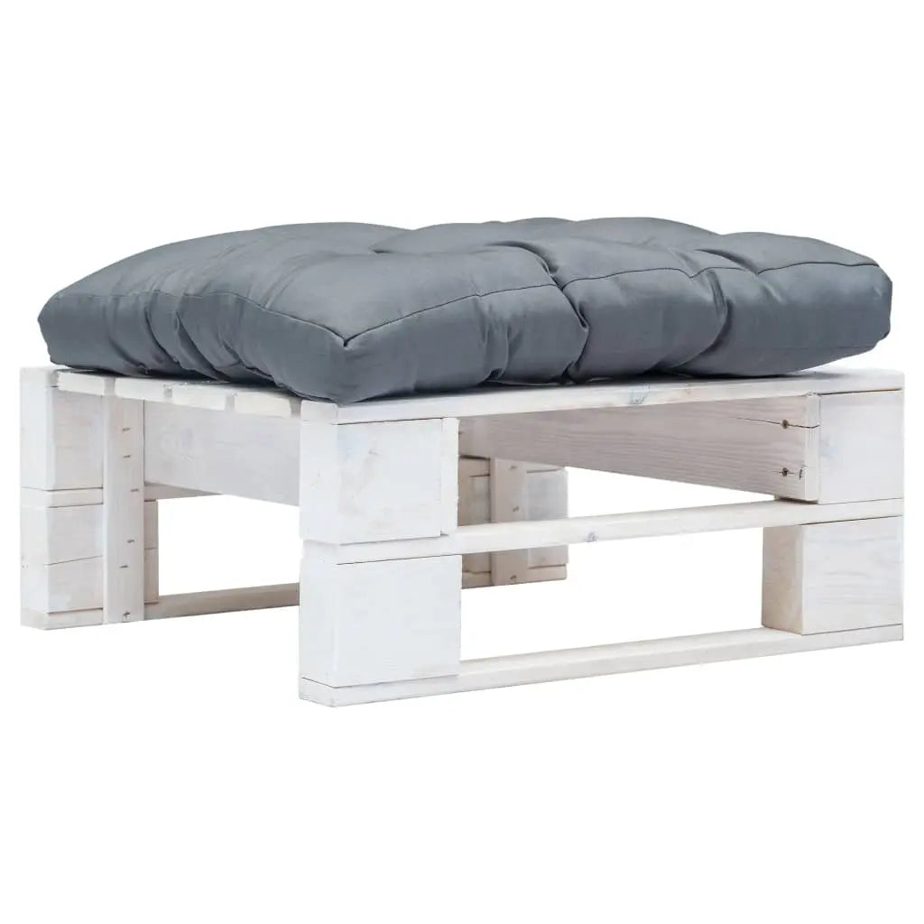 vidaXL Ottomana Pallet da Giardino con Cuscino Grigio in Legno Bianco VIDAXL