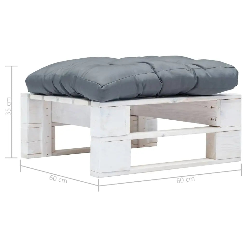 vidaXL Ottomana Pallet da Giardino con Cuscino Grigio in Legno Bianco VIDAXL