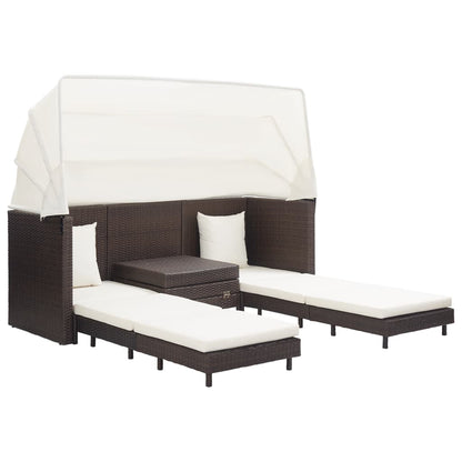 vidaXL Divano Letto a 3 Posti Estendibile con Tetto Polyrattan Marrone