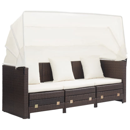 vidaXL Divano Letto a 3 Posti Estendibile con Tetto Polyrattan Marrone
