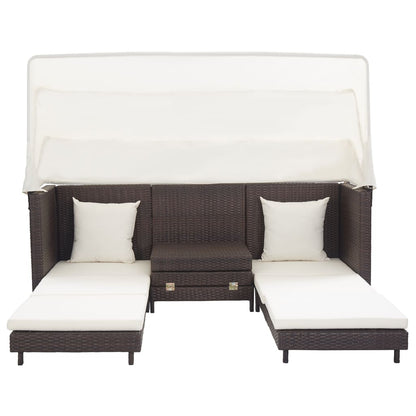 vidaXL Divano Letto a 3 Posti Estendibile con Tetto Polyrattan Marrone