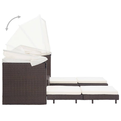 vidaXL Divano Letto a 3 Posti Estendibile con Tetto Polyrattan Marrone