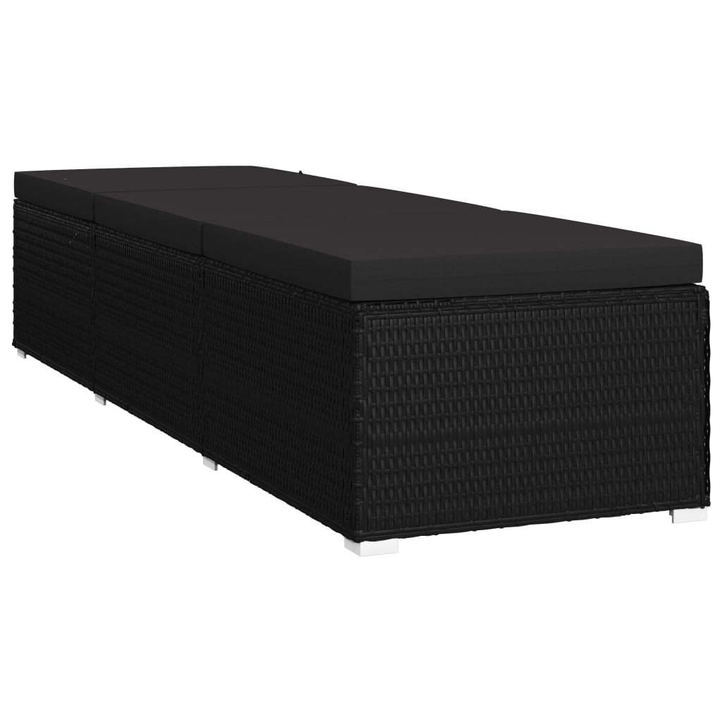 vidaXL Lettino Prendisole con Cuscino in Polyrattan Nero