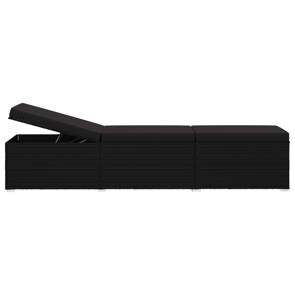 vidaXL Lettino Prendisole con Cuscino in Polyrattan Nero