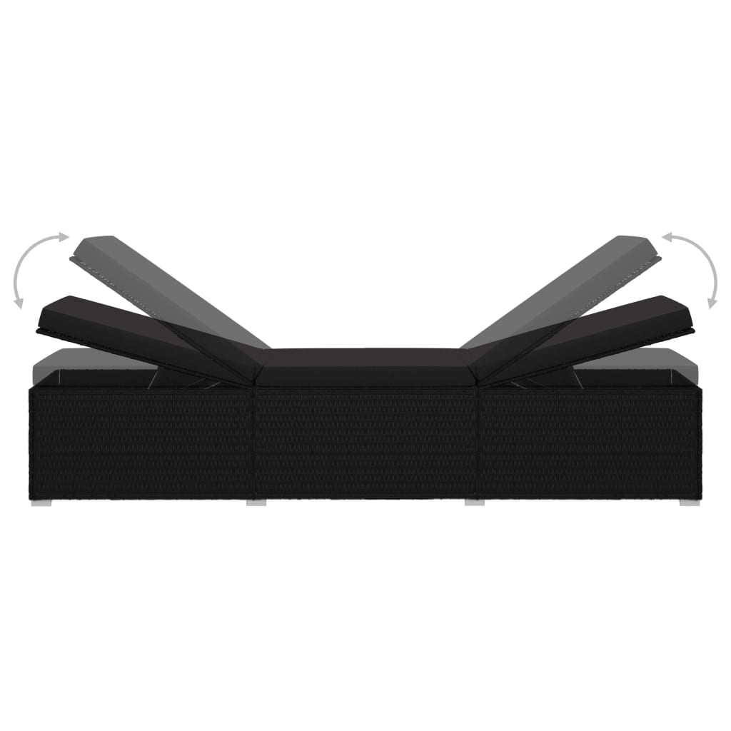 vidaXL Lettino Prendisole con Cuscino in Polyrattan Nero