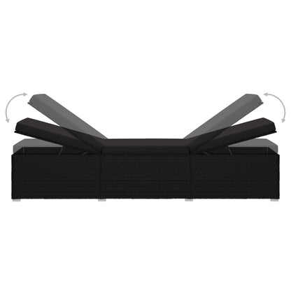 vidaXL Lettino Prendisole con Cuscino in Polyrattan Nero