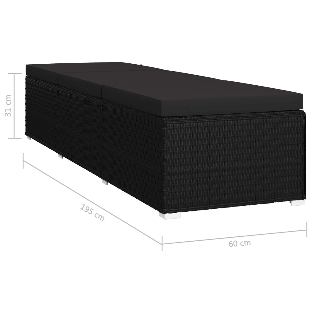 vidaXL Lettino Prendisole con Cuscino in Polyrattan Nero