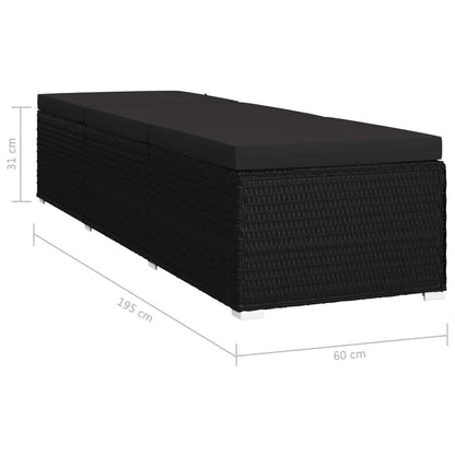 vidaXL Lettino Prendisole con Cuscino in Polyrattan Nero