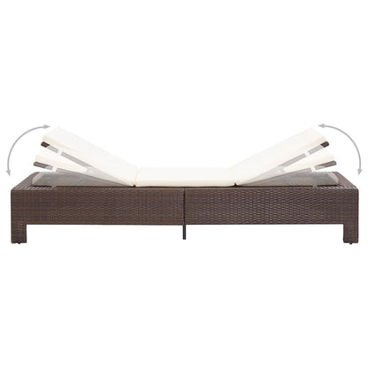 vidaXL Lettino Prendisole con Cuscino Marrone in Polyrattan