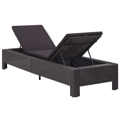 vidaXL Lettino Prendisole con Cuscino Nero in Polyrattan