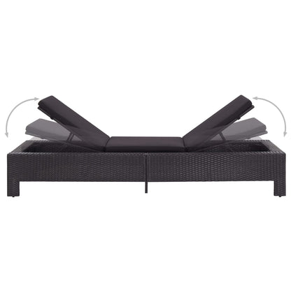 vidaXL Lettino Prendisole con Cuscino Nero in Polyrattan